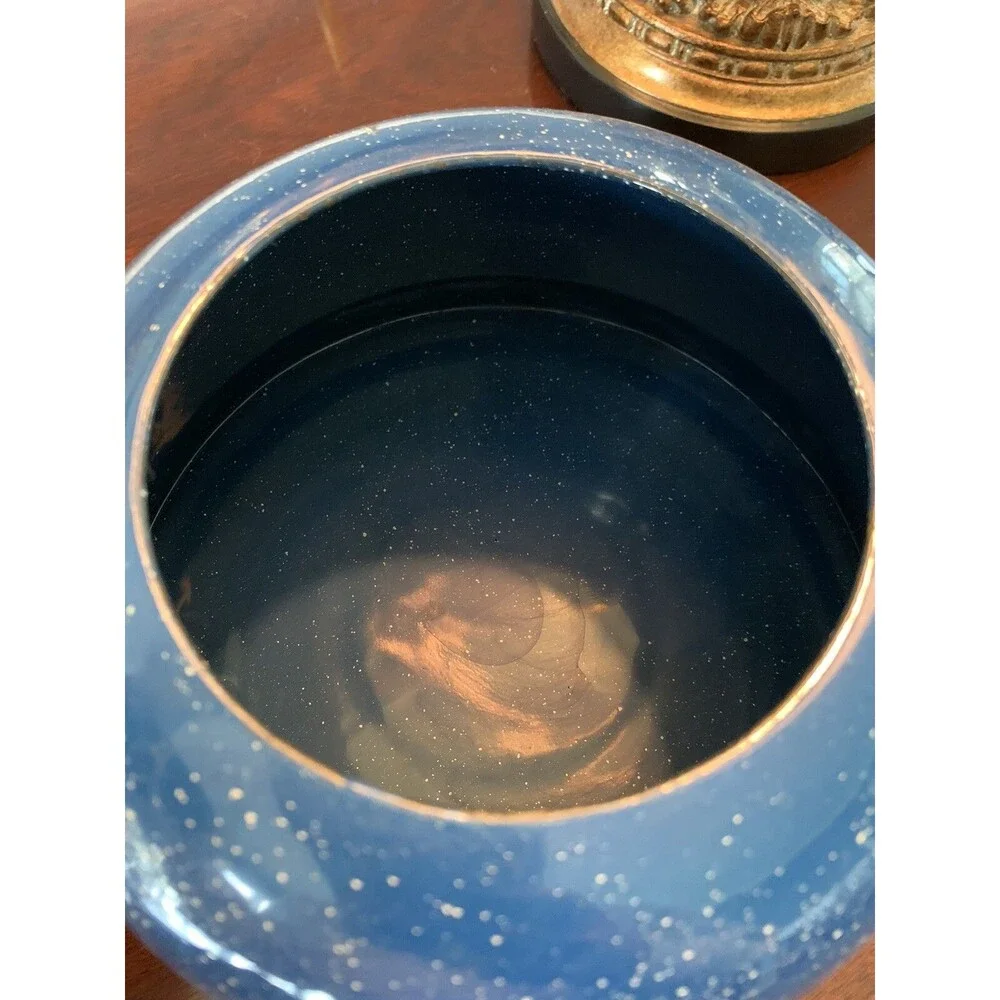 Vintage Blue Speckled Enamelware Tea Kettle ~ Lid and Metal Wire Handle~ Rustic